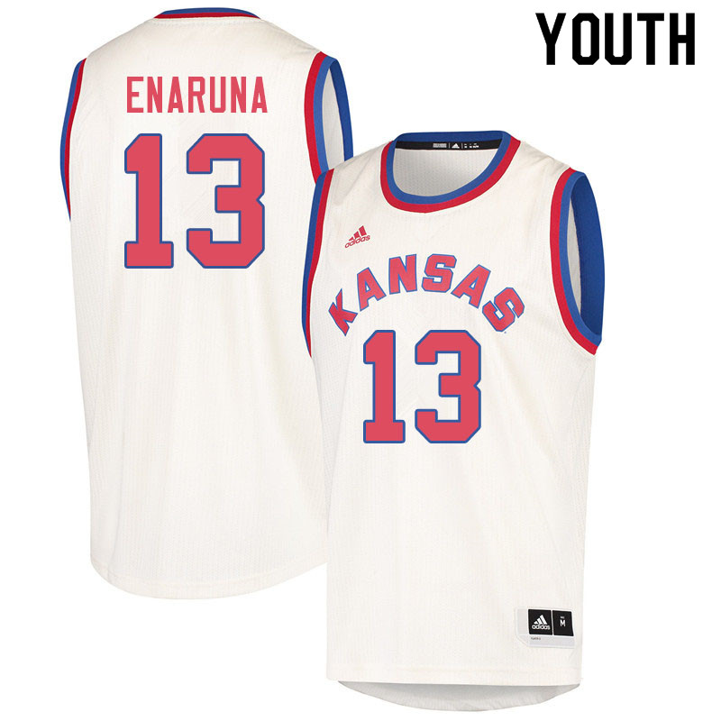 Youth #13 Tristan Enaruna Kansas Jayhawks College Basketball Jerseys Sale-Cream